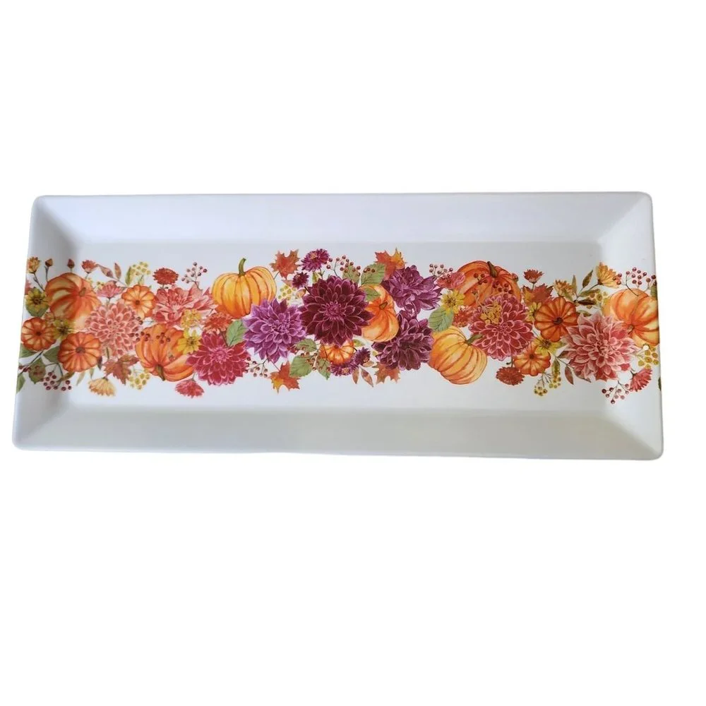 Pumpkin Autumnal Print Design Large Rectangular Melamine Serving Tray  19in x 8i